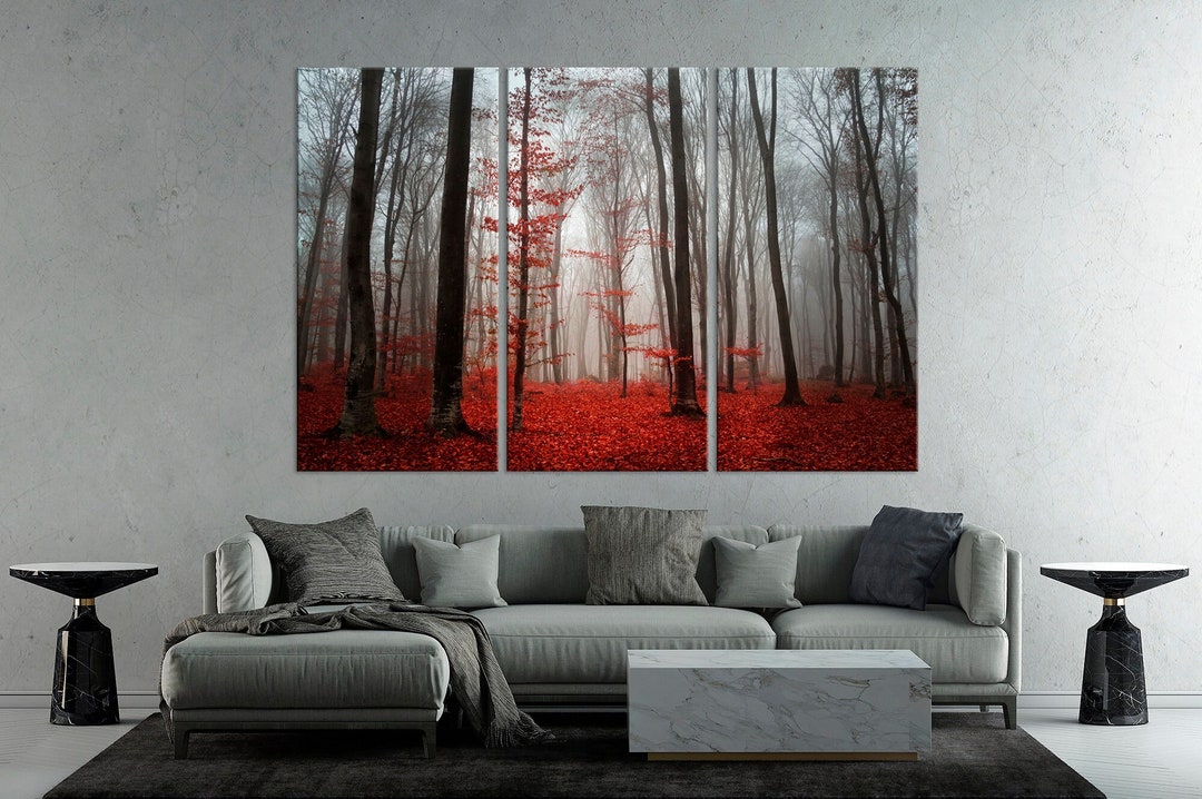 Forest Canvas Wall Art Tree Print Autumn Forest Canvas Red Leaves Wall ...