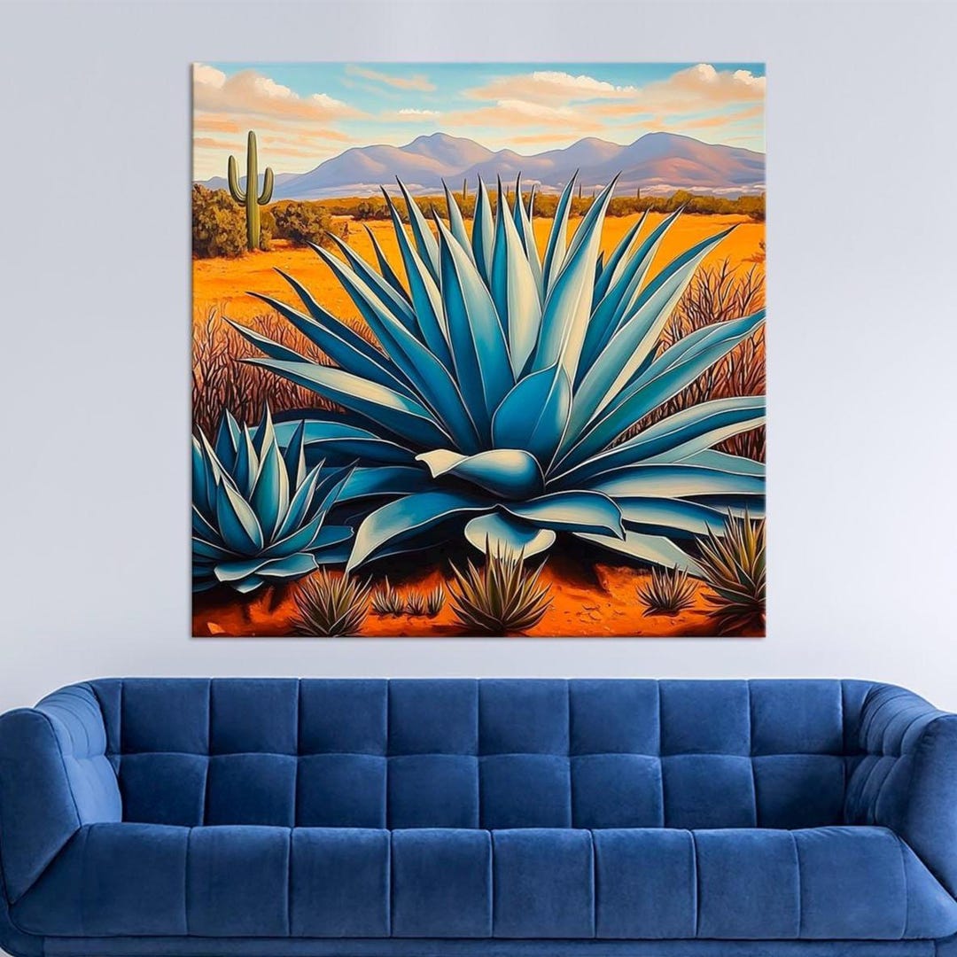 Mexican Agave in the Desert Canvas Wall Art Southwestern Decor Blue ...