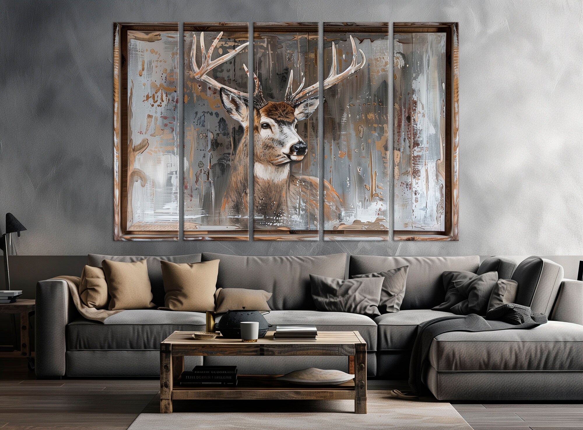 Deer Canvas Wall Art Deer Painting Print Rustic Wall Decor Elk on Wood ...