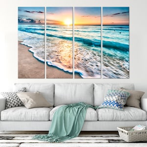 Ocean Beach Canvas Print Sunset Wall Art Sunrise Art Print Sea Beach ...