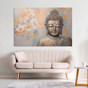 Golden Buddha Canvas Wall Art Yoga Studio Decor Mantra Print Religion ...