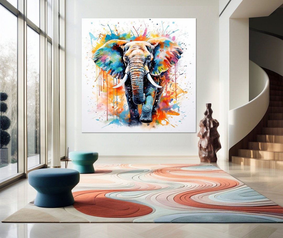 Elephant Canvas Wall Art Watercolor Elephant Print Colorful African ...