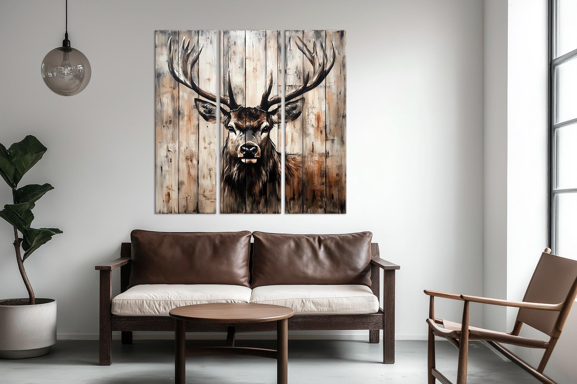 Deer Canvas Wall Art Rustic Wall Decor Deer Painting Print Elk on Wood ...