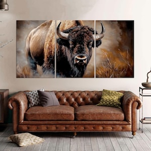 Bison canvas wall art American buffalo print Bison painting Rustic wall art Farmhouse Cabin wall decor Animal Large art Housewarming gift