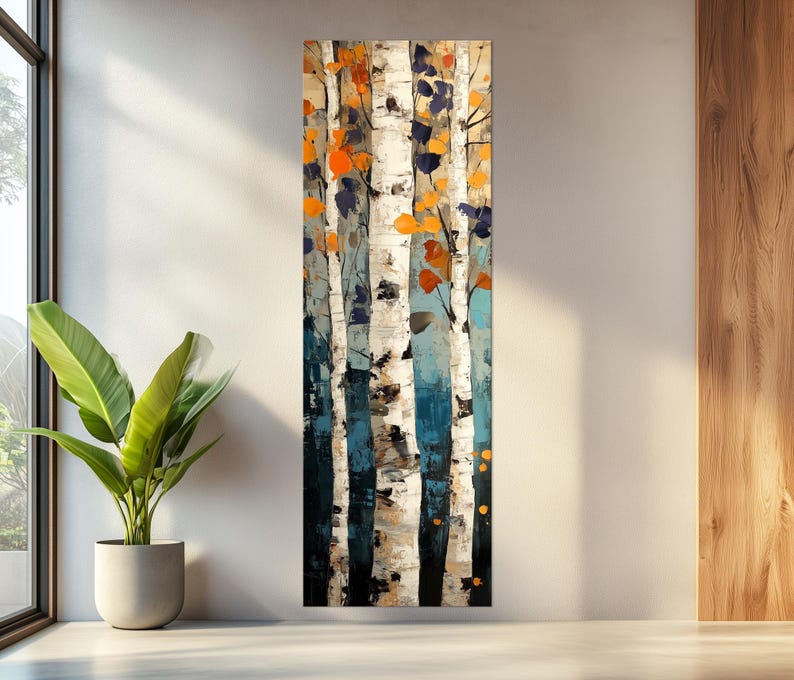 Birch Tree Canvas Wall Art: Autumn Aspen Forest Print Tall Narrow Decor ...