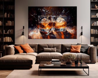Whiskey canvas wall art Bourbon glass print Bar Wall Decor Alcohol wall art Whiskey painting Kitchen Wall decor Large wall art Whiskey gift