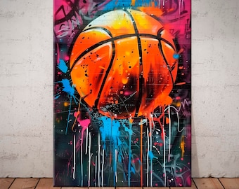 Basketball Graffiti Canvas Wall Art Street Art Print Teen Room Ready Hang Sport Decor