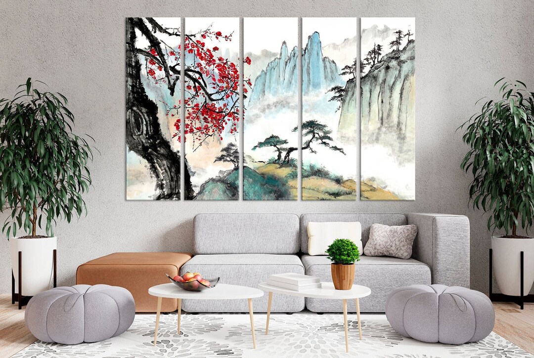 Japanese Wall Art Mountain Print Chinese Painting Multi Panel Canvas ...