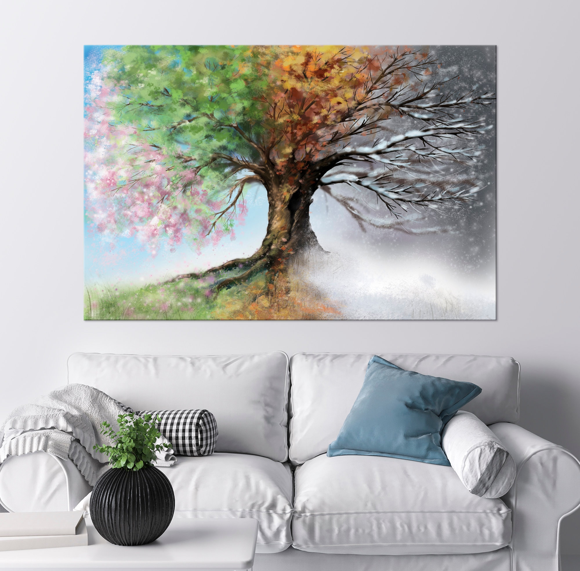 Tree Four season canvas wall art Colorful Tree print 4 Seasons Etsy