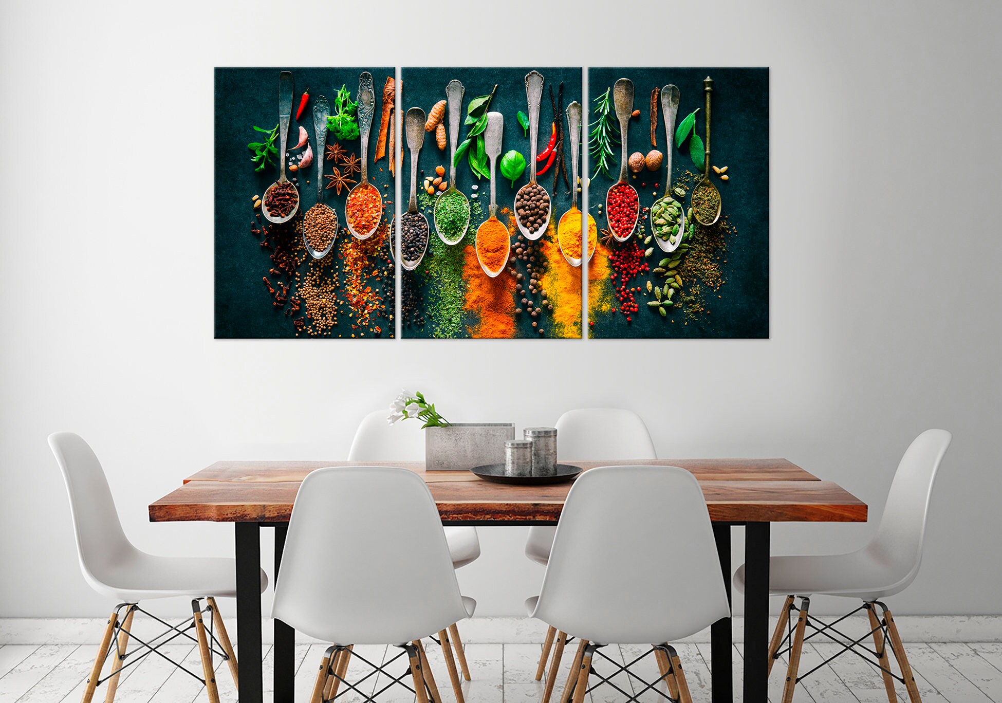 3 panels condiments in the kitchen wall art canvas... Spices Canvas Print: Colorful Kitchen Wall Art - Etsy