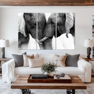 Elephant canvas wall art Black white African Elephant print Large Bedroom decor Elephant painting Love canvas wall art Housewarming gift