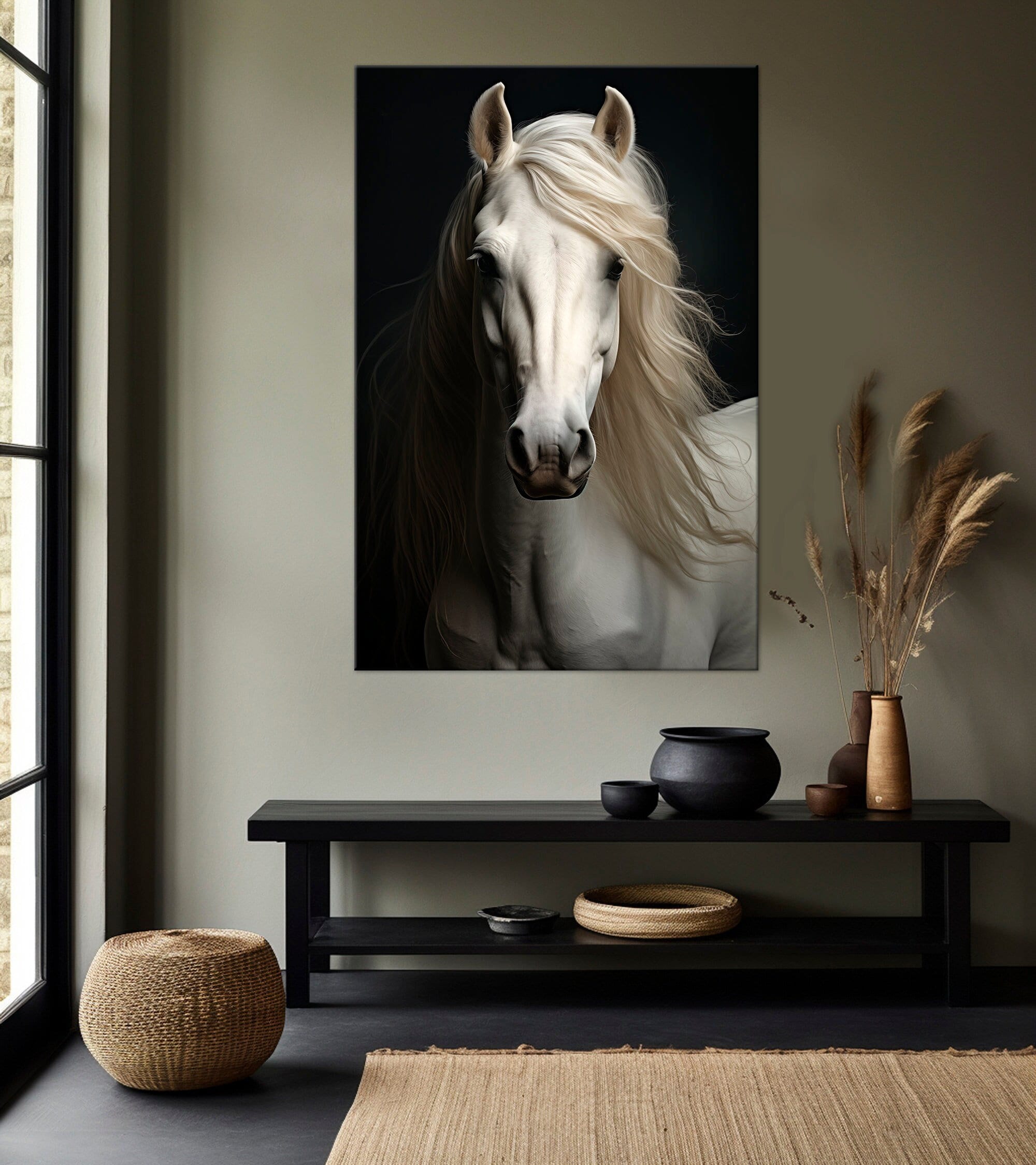 White Horse canvas wall art Farmhouse decor Horse print Original painting Modern wall art Horse portrait Animal Extra Large Wall Art