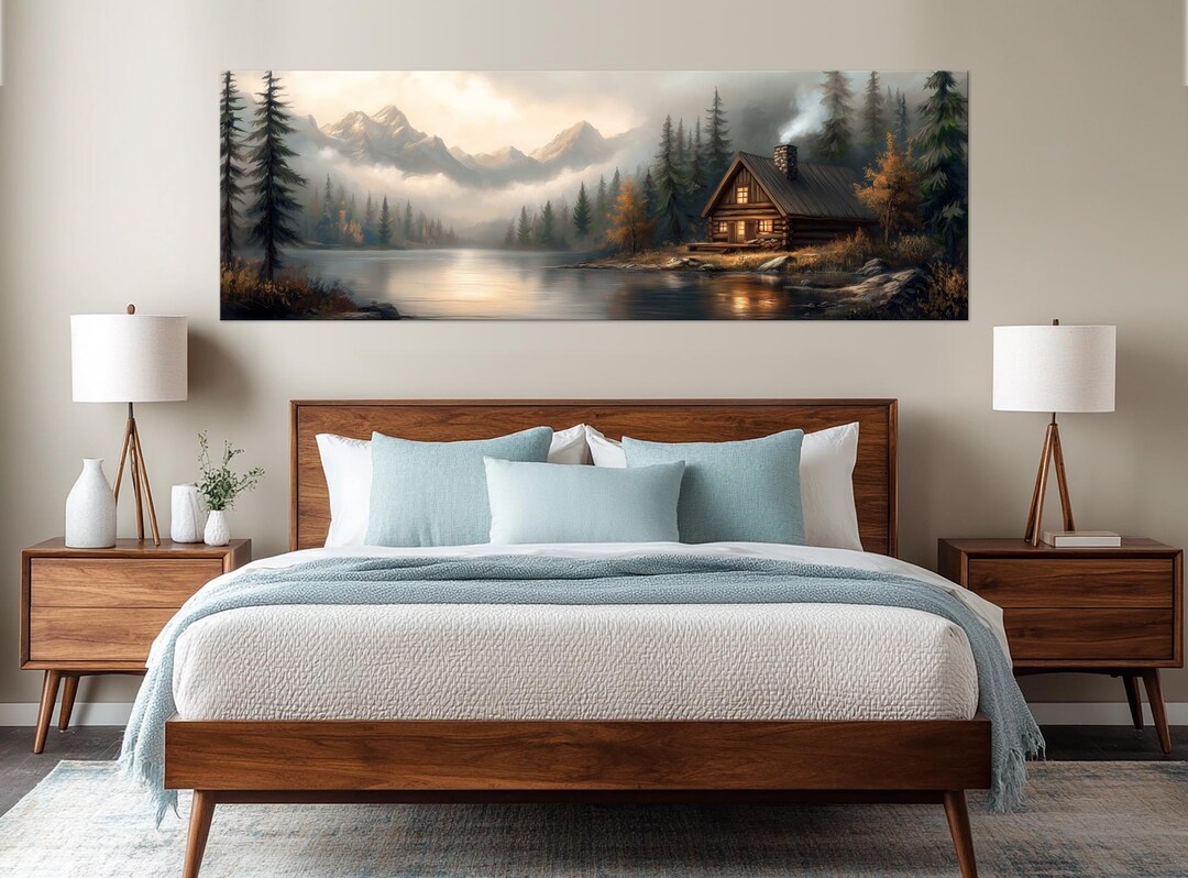 Mountain Lake Canvas Wall Art: Panoramic Decor Landscape Print ...