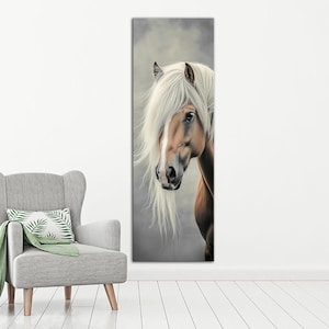 White mane horse large canvas wall art print Tall narrow wall decor Horse art Long wall art Horse painting Farmhouse wall art