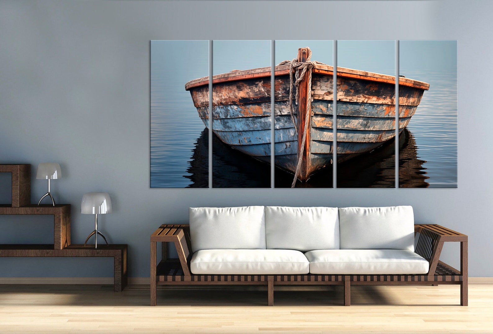 Rustic Wooden Boat Canvas Wall Art Boat on the Water Print Lake House ...