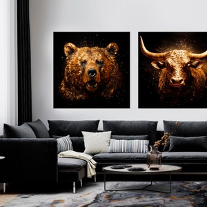 Bull Bear Canvas Wall Art: Stock Market Print, Office Decor, Finance Art immagine 6