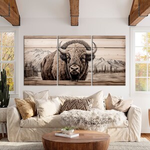 Bison Canvas Wall Art: American Buffalo Painting, Rustic Farmhouse ...