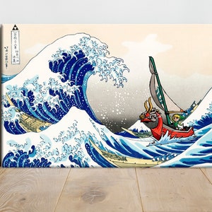 Arte de pared en lienzo de La leyenda de Zelda La gran ola de Kanagawa Zelda Windwaker Decoración de habitación infantil Impresión de Zelda Arte de sala de juegos Breath of the Wild
