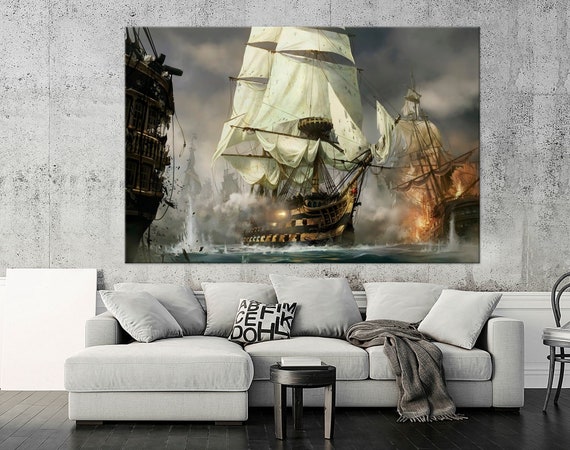Pirate Shipcanvas Wall Art Sea Battle Print Pirate Art Pirate Ship