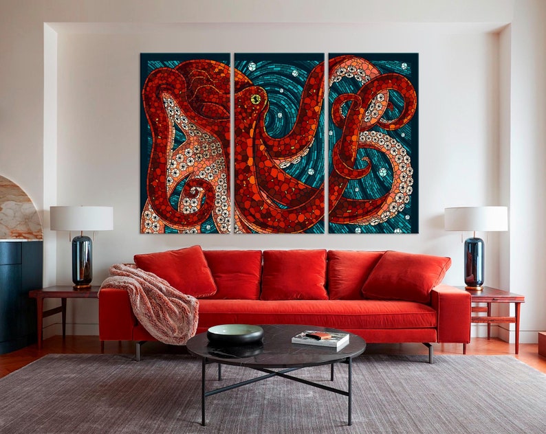 Octopus Wall Art Nautical Decor Octopus Canvas Mosaic Wall Art Print