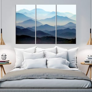 Foggy Mountain Canvas Art, Blue Mountain Landscape Print