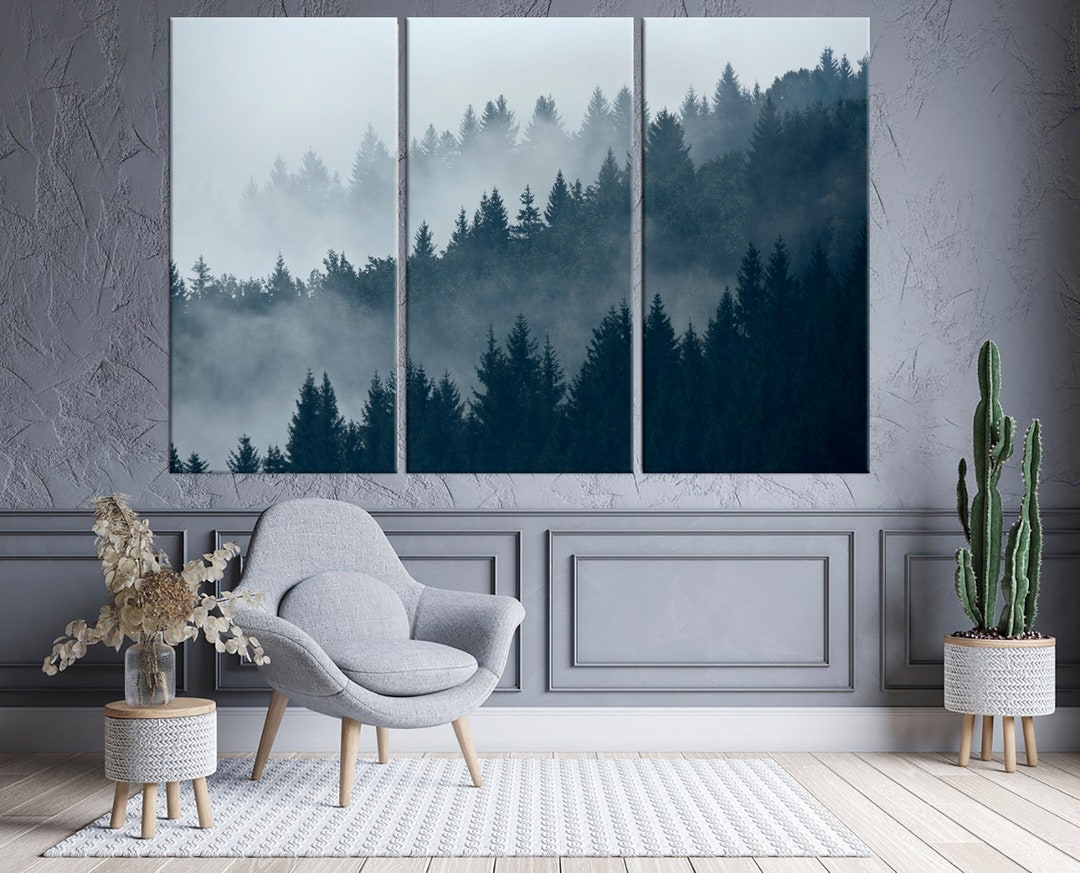 Foggy Forest Canvas Wall Art Nature Photography Multi Panel Art Misty Forest 3 Piece Wall Art