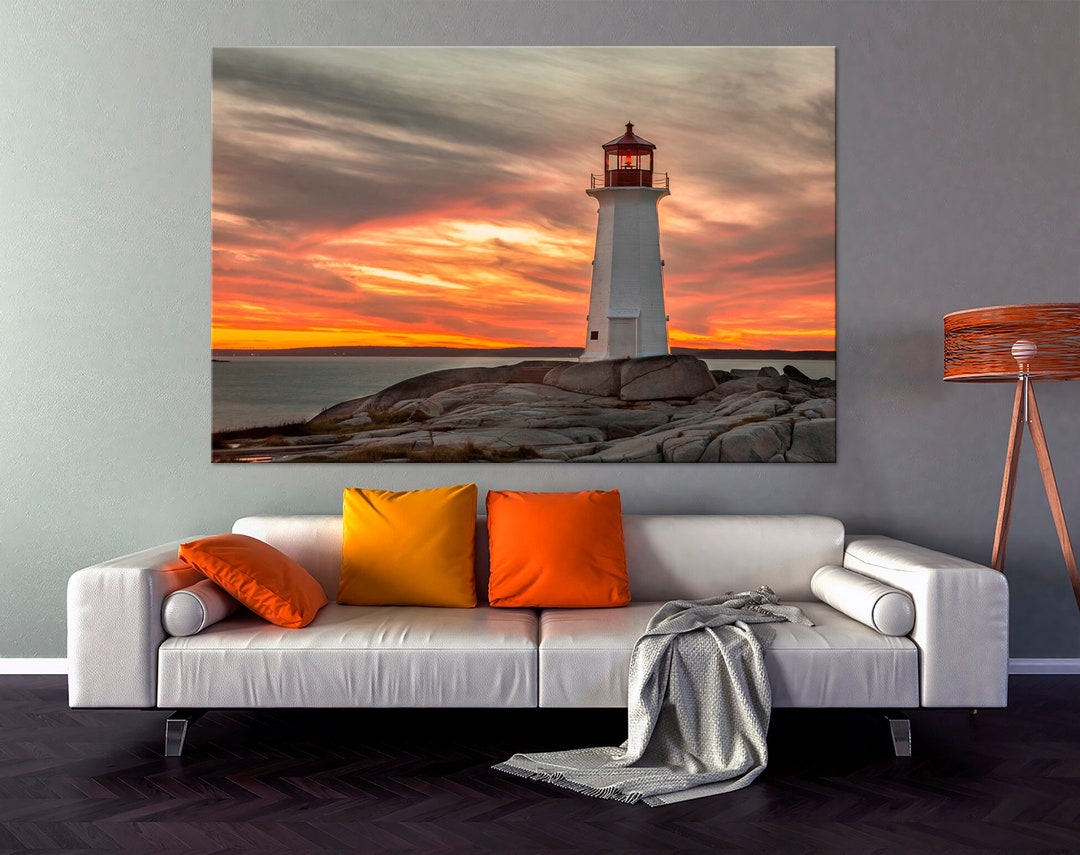 Lighthouse Canvas Wall Art Ocean Landscape Print Sunset Canvas