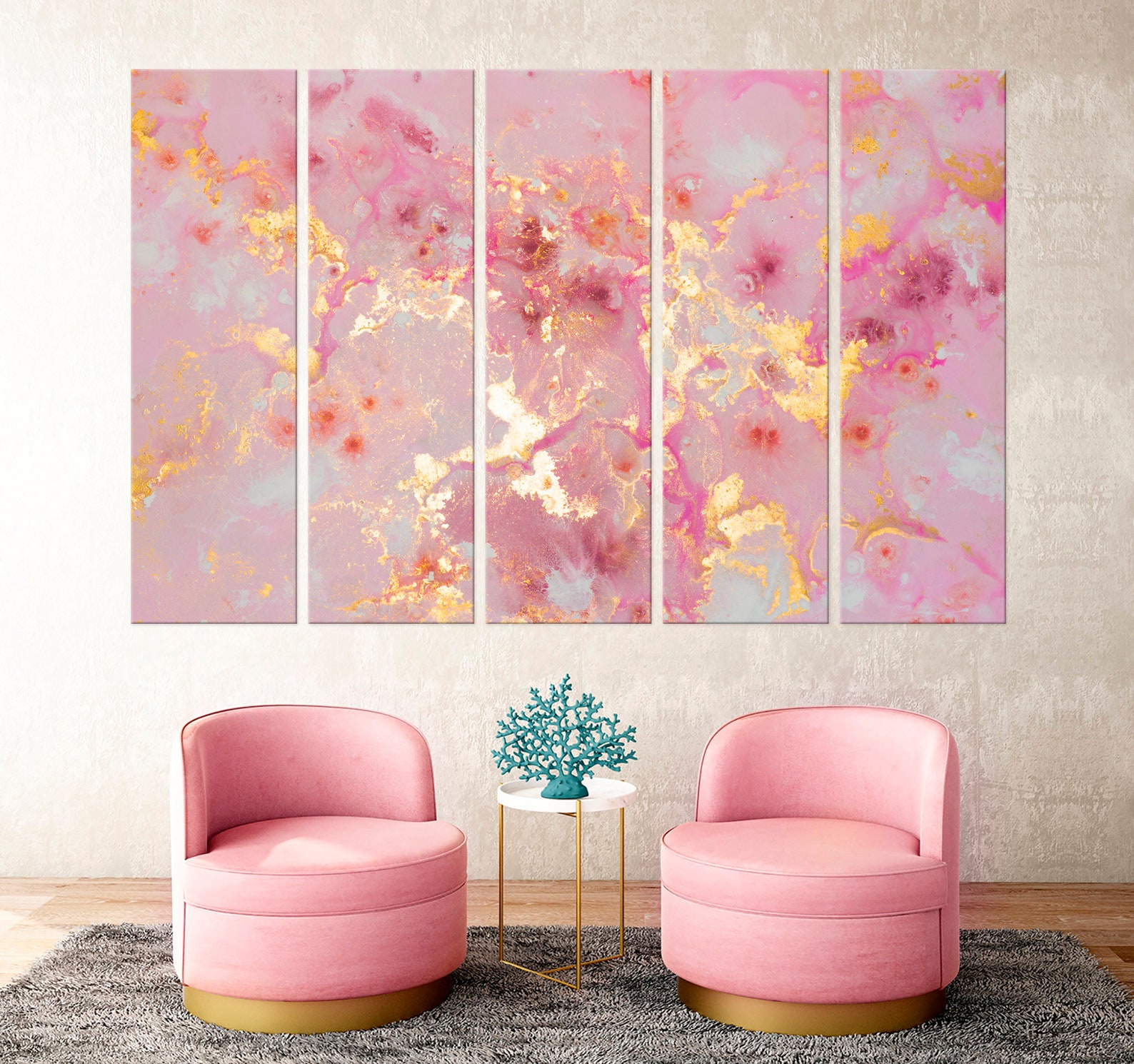 Abstract Wall Art Pink Gold Canvas Print Luxury Wall Art Multi Etsy