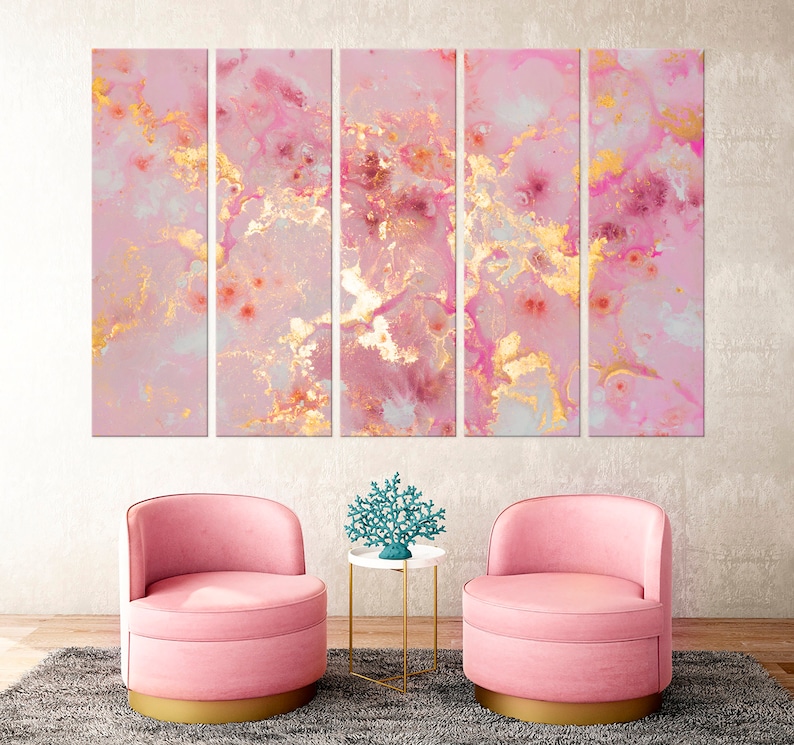 Abstract Wall Art Pink Gold Canvas Print Luxury Wall Art Multi Etsy