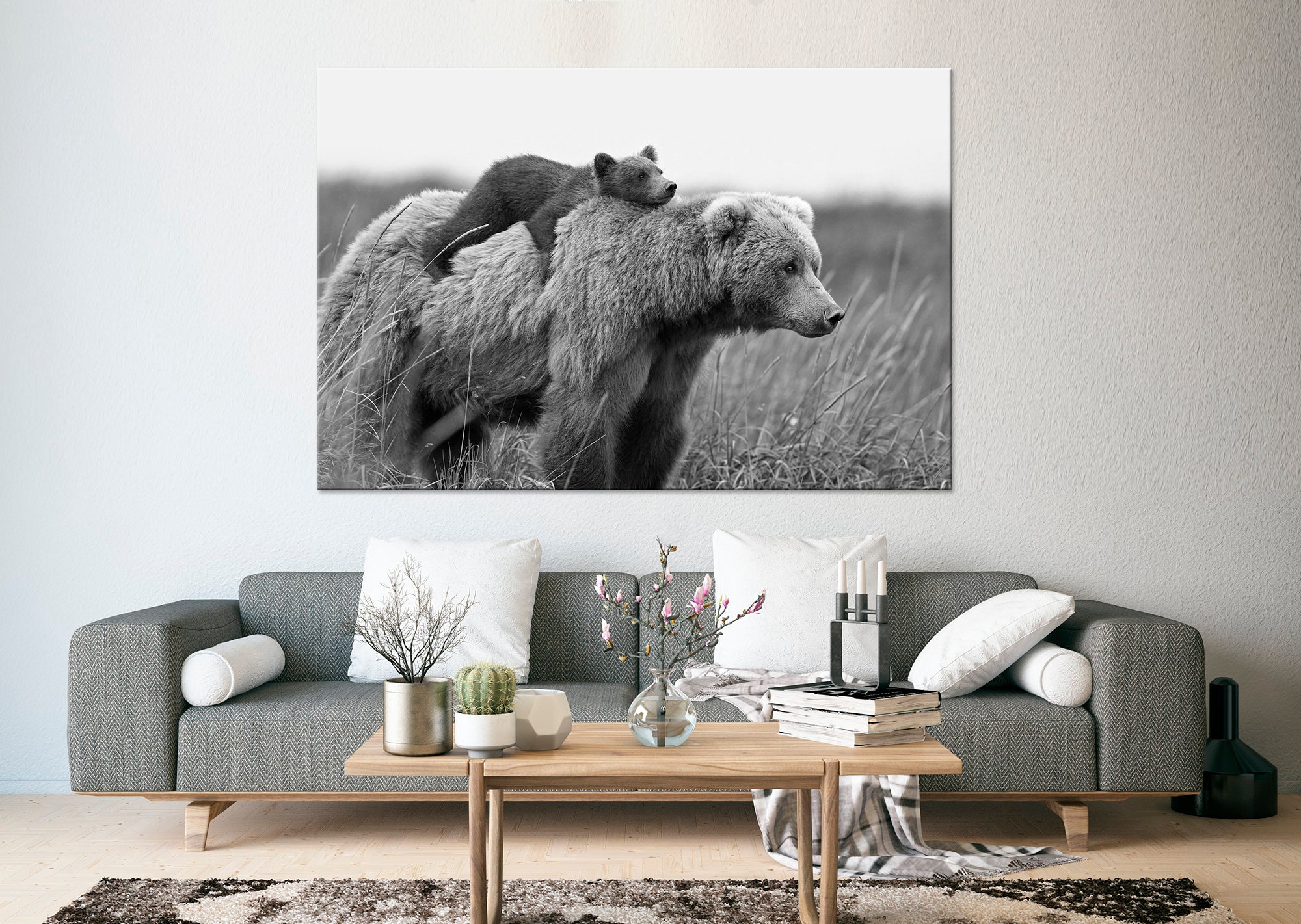 Bear canvas wall art Bear Cub Nursery wall decor Brown bear Funny Animal wall art Kids room decor Baby Animal black white print