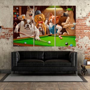 Dogs Playing Pool Canvas Wall Art Funny Gifts Dog print Dog home decor Dogs poster Animal wall decor billiards room decor Ready to hang