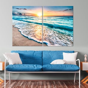 Ocean Beach Canvas Print Sunset Wall Art Sunrise Art Print Sea Beach ...