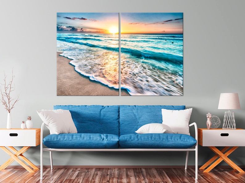 Ocean Beach Canvas Print Sunset Wall Art Sunrise Art Print Sea Beach ...