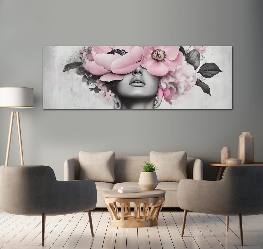 Abstract Woman Portrait Large Canvas Wall Art Print Salon Decor Pink ...