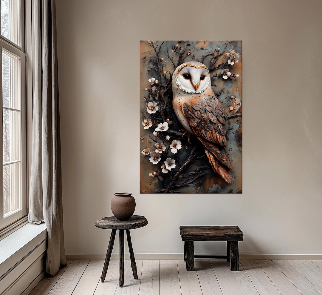 Barn Owl Canvas Wall Art Rustic Decor Owl Painting Print Modern ...