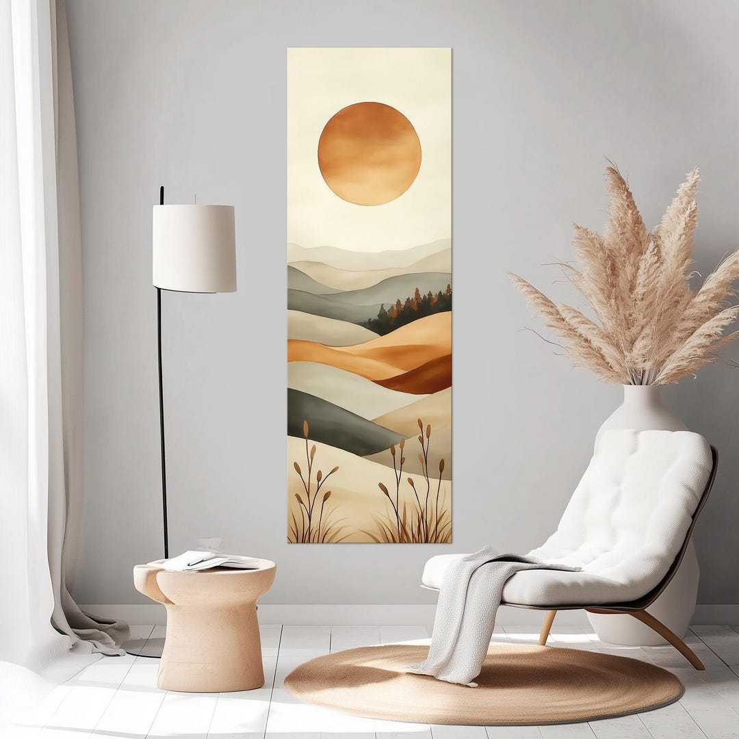 Minimalist Mountain Canvas Wall Art: Boho Decor Mid Century Landscape ...