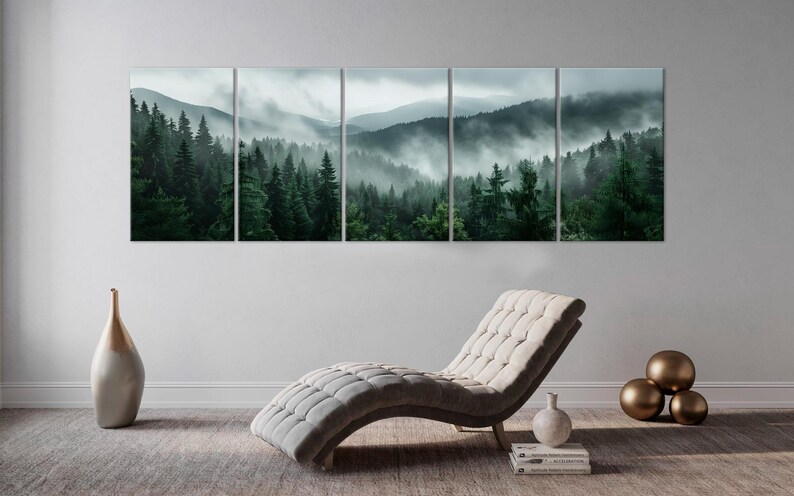 Foggy Forest Canvas Wall Art Mountain Forest Landscape Print Horizontal ...