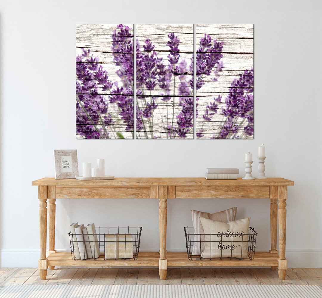 Farmhouse Decor Lavender Flowers Canvas Wall Art Flowers on Wood Print ...