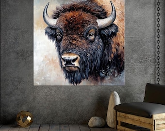 Bison canvas wall art American buffalo print Abstract Bison Original painting Rustic Cabin wall decor Farmhouse wall art Animal Large Art