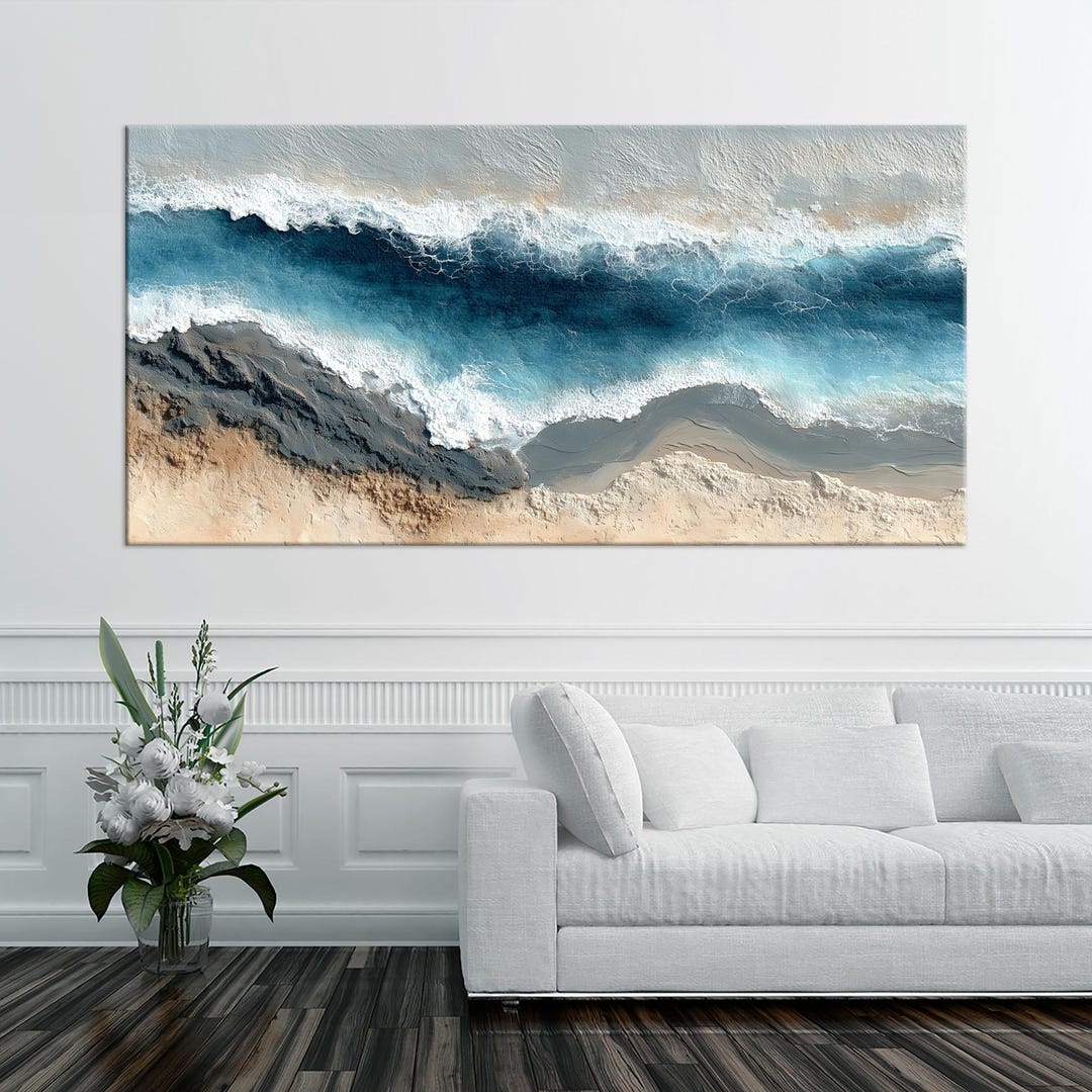 Abstract Ocean Beach Large Canvas Wall Art Print Coastal Decor ...