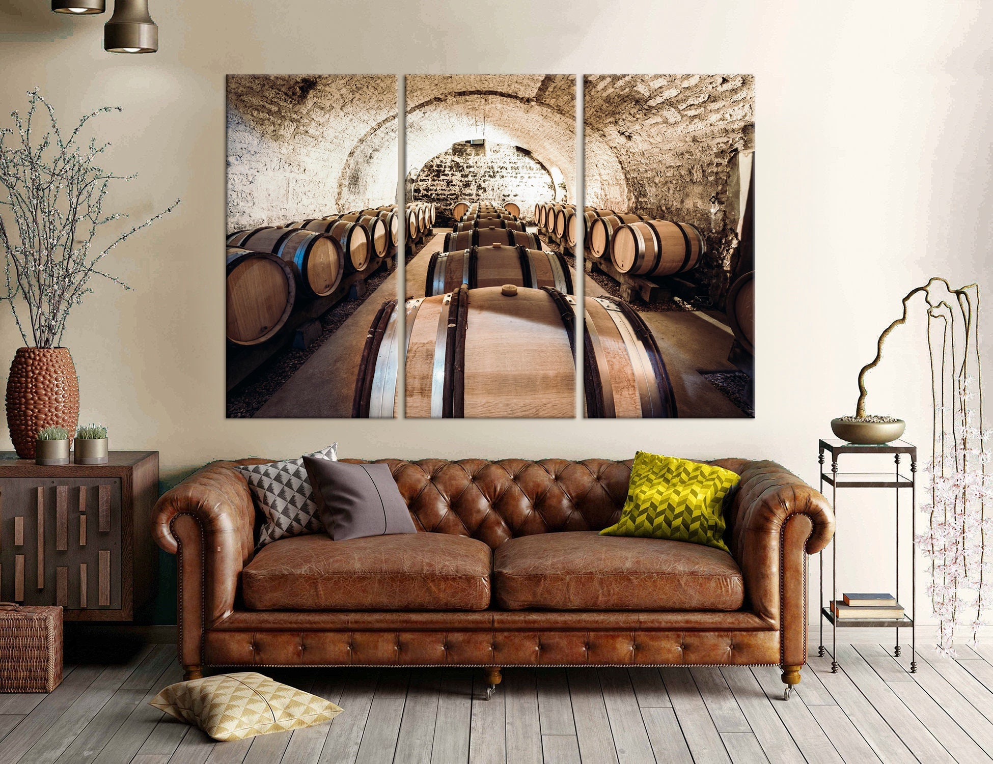 Wine Cellar Wall Art Wine Gifts Wine barrel canvas print Restaurant wall decor Winemaking art Wine barrels print Large Housewarming gift