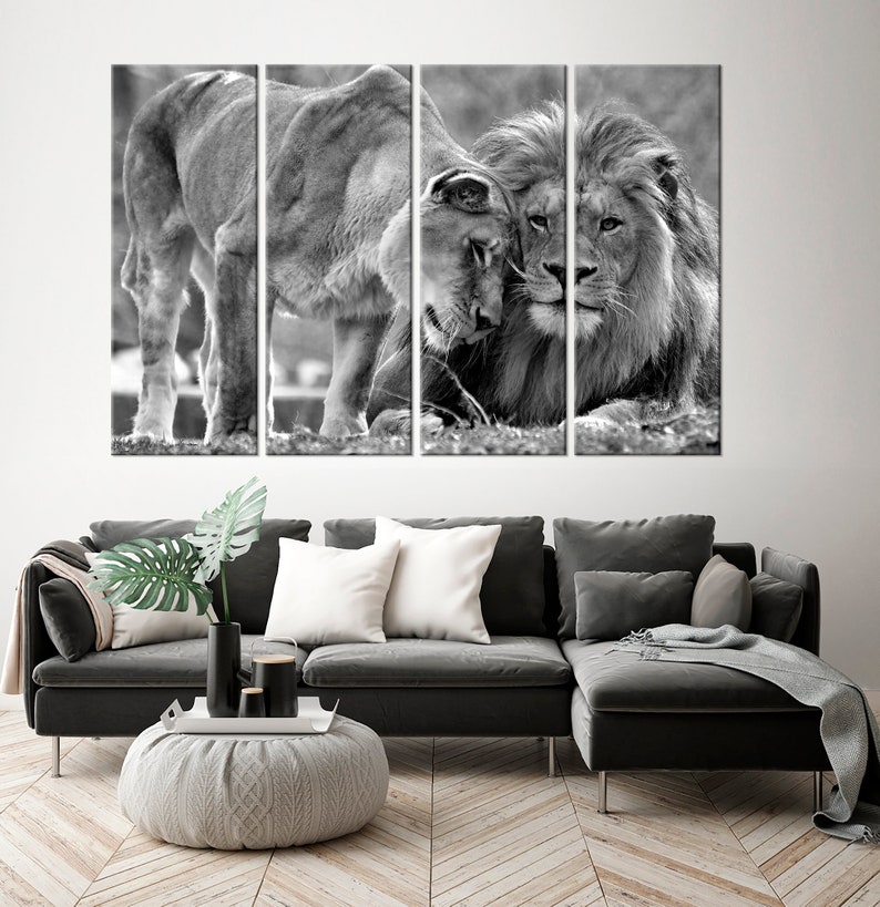 Lion Lioness Wall Art Black White Print Lion Family Canvas Art Etsy