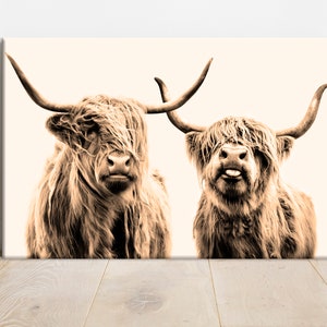 Highland cow canvas wall art Farmhouse decor Cow Brown cow Rustic wall decor Animals painting Scottish cow wall art