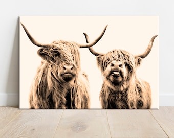 Highland cow canvas wall art Farmhouse decor Cow Brown cow Rustic wall decor Animals painting Scottish cow wall art