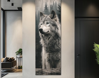 Wolf Canvas Wall Art: Rustic Forest Print, Long Narrow Decor