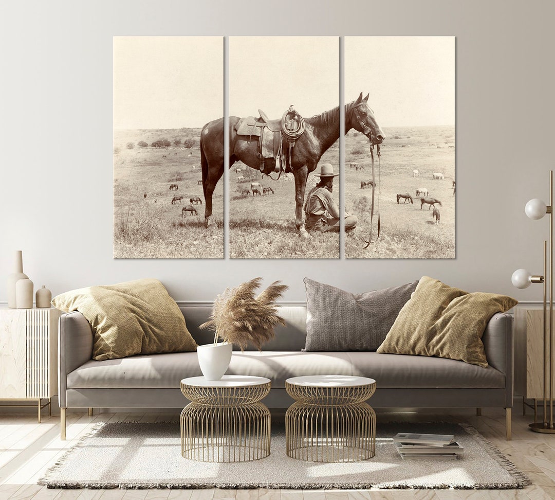 Texas Cowboy Canvas Wall Art Farmhouse Decor Texas Print Horse Etsy