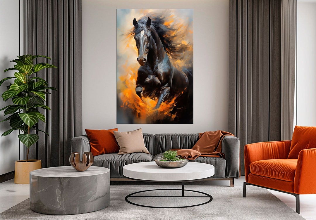 Abstract Horse Canvas Wall Art Animal Print Horse Decor Horse in Fire ...