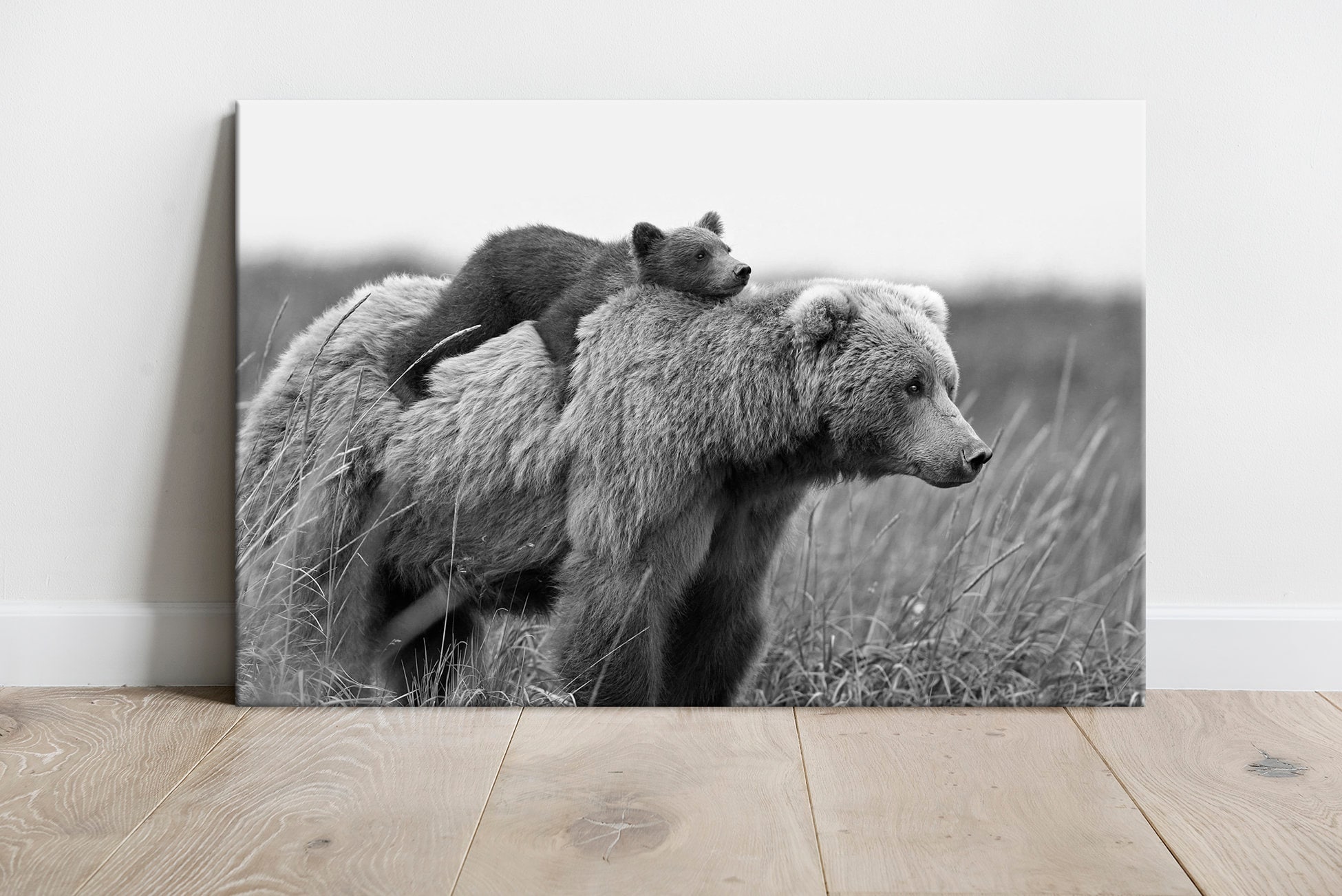 Bear canvas wall art Bear Cub Nursery wall decor Brown bear Funny Animal wall art Kids room decor Baby Animal black white print