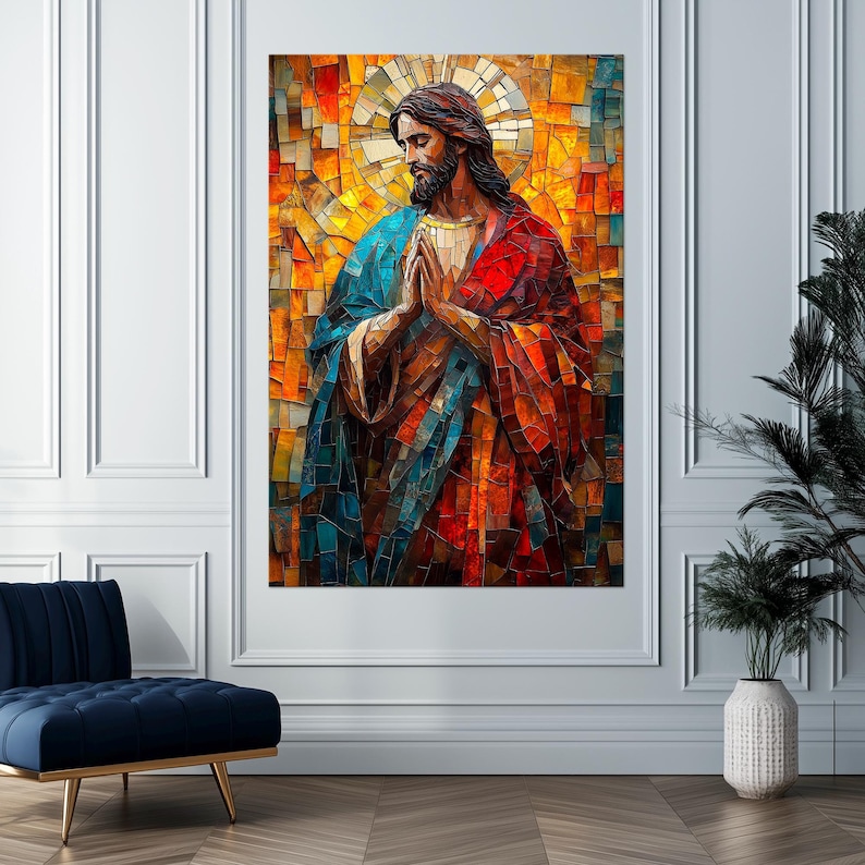 Jesus Canvas Print Christian Wall Art Church Decor Catholic Art Mosaic ...