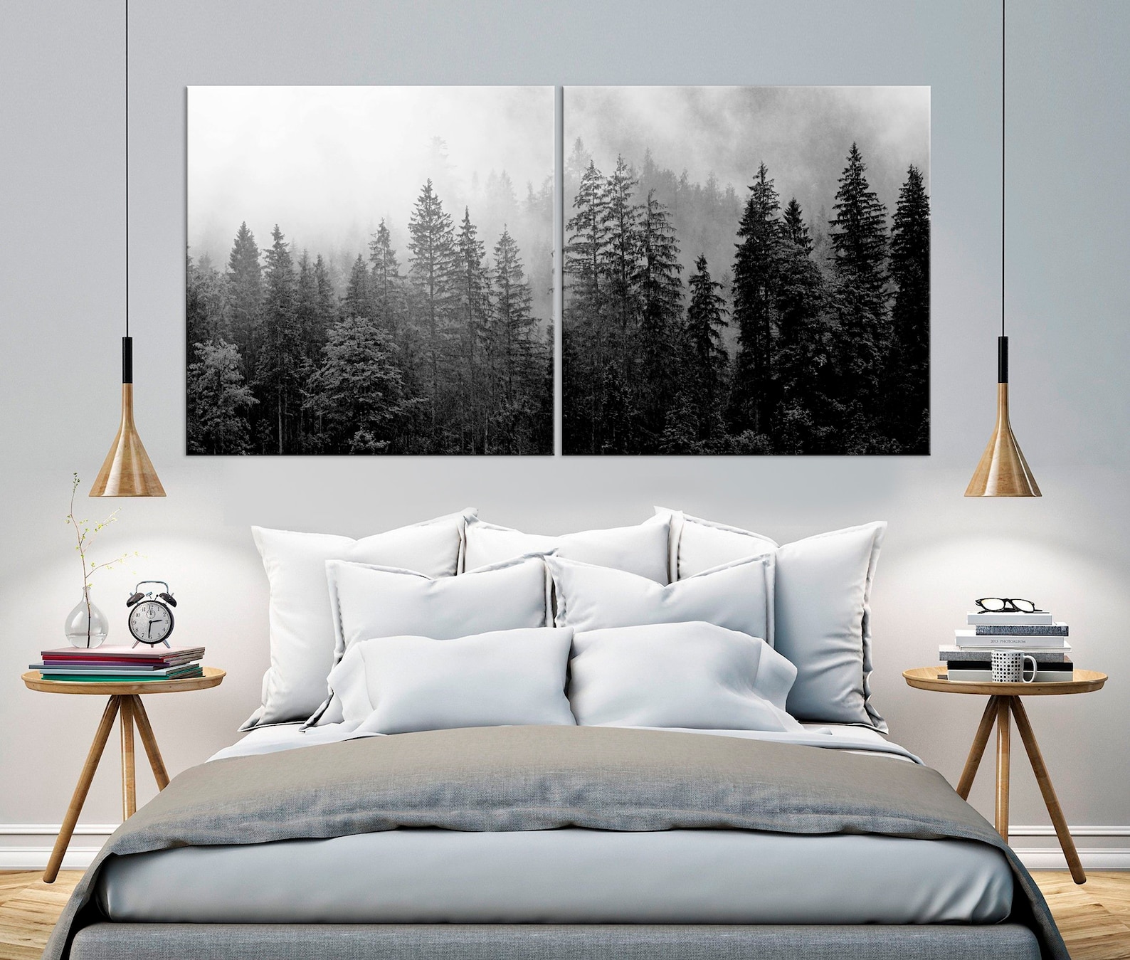 Black White Desert Nature Wall Art Set. Cliff, Van, Tree